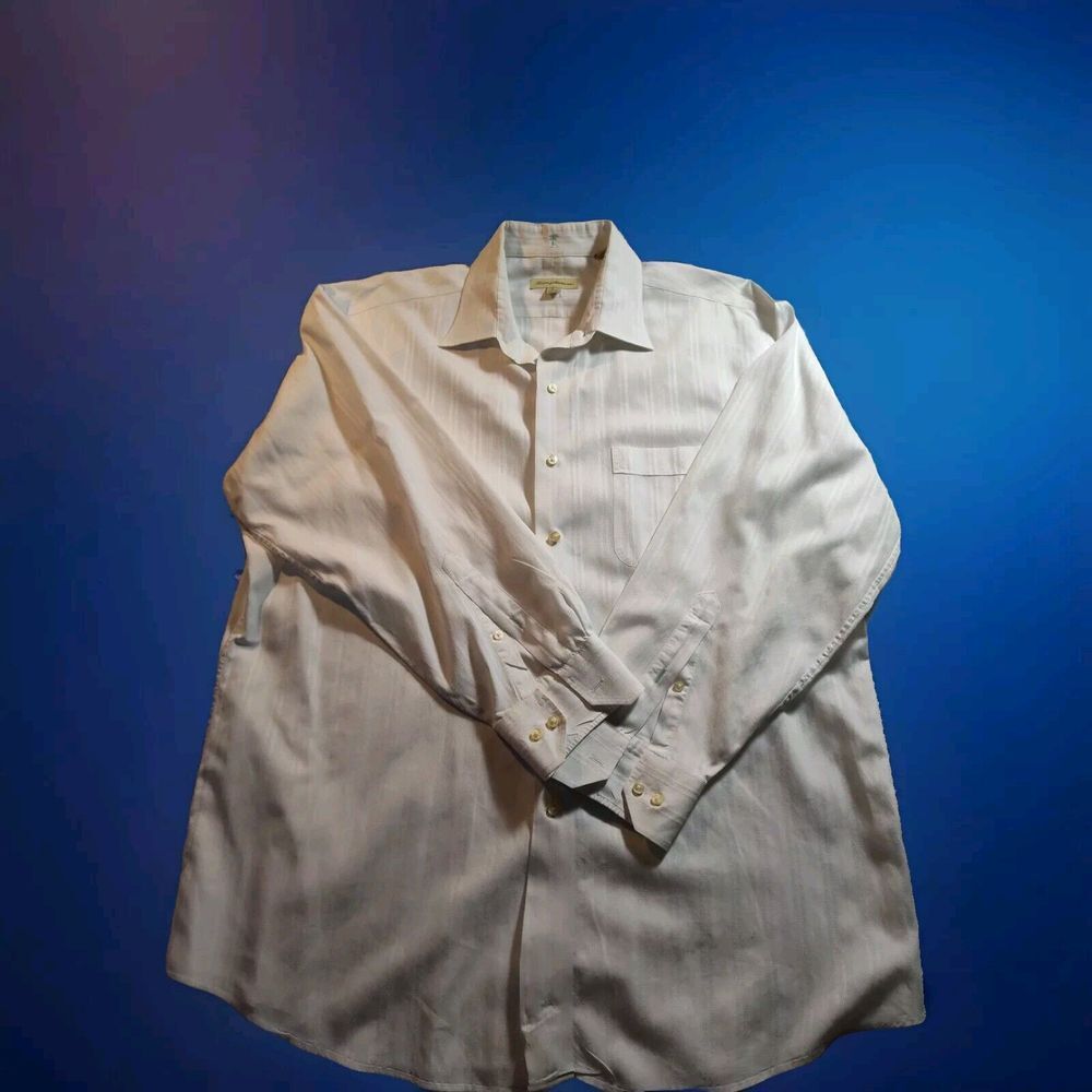 Tommy Bahama Mens XXL 17 32-33 White Cotton Spread Collar Long Sleeve Shirt 1050